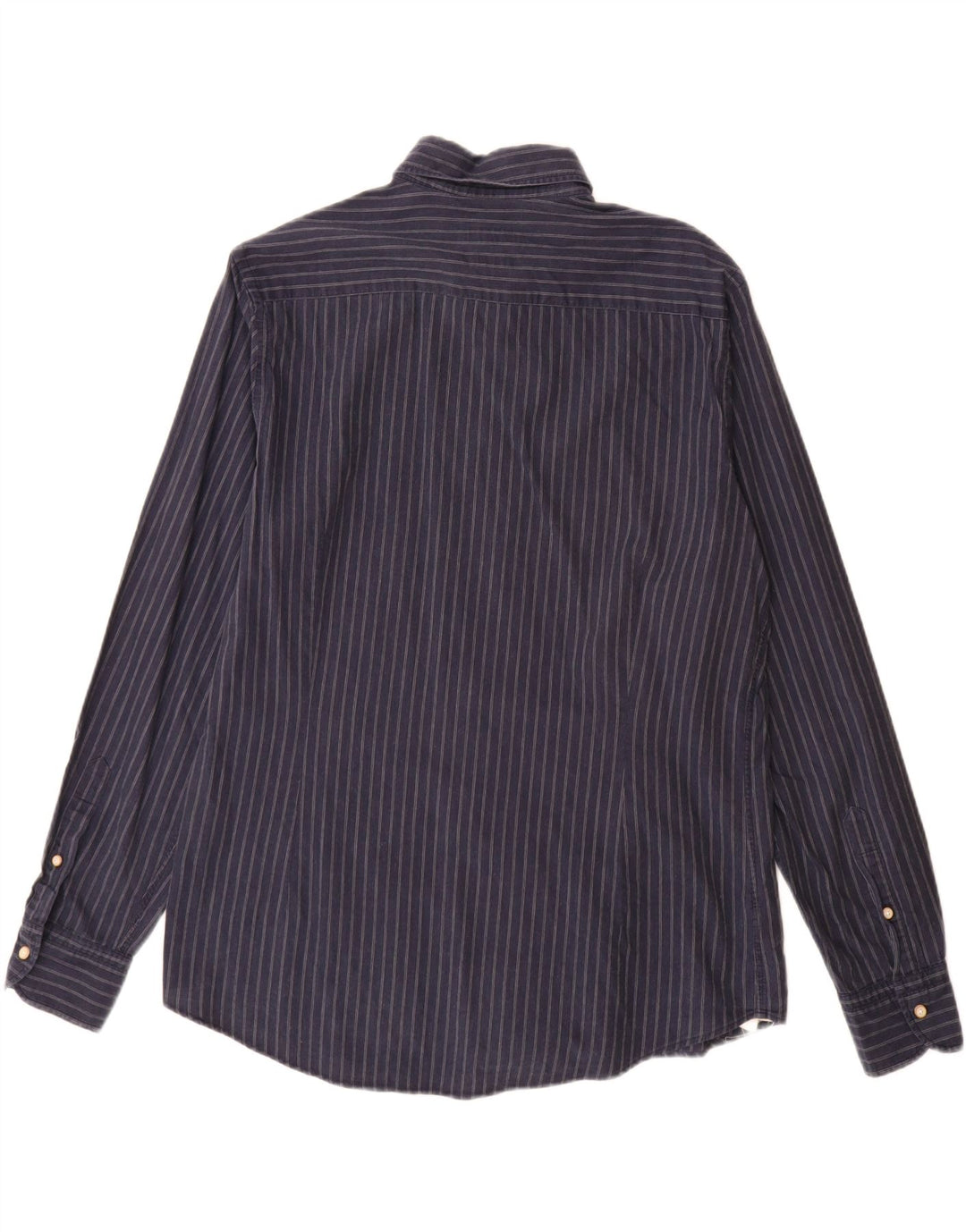 Camisa masculina Massimo Dutti grande algodão listrado azul marinho