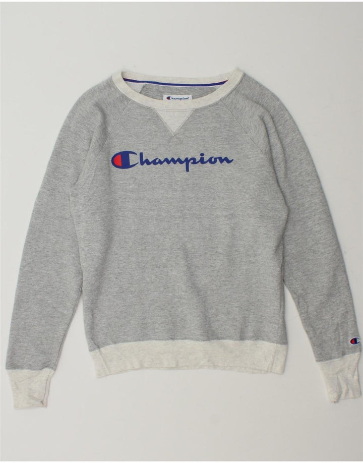 CHAMPION Womens Graphic Sweatshirt Jumper UK 6 XS Grey Cotton Vintage Champion and Second-Hand Champion from Messina Hembry 