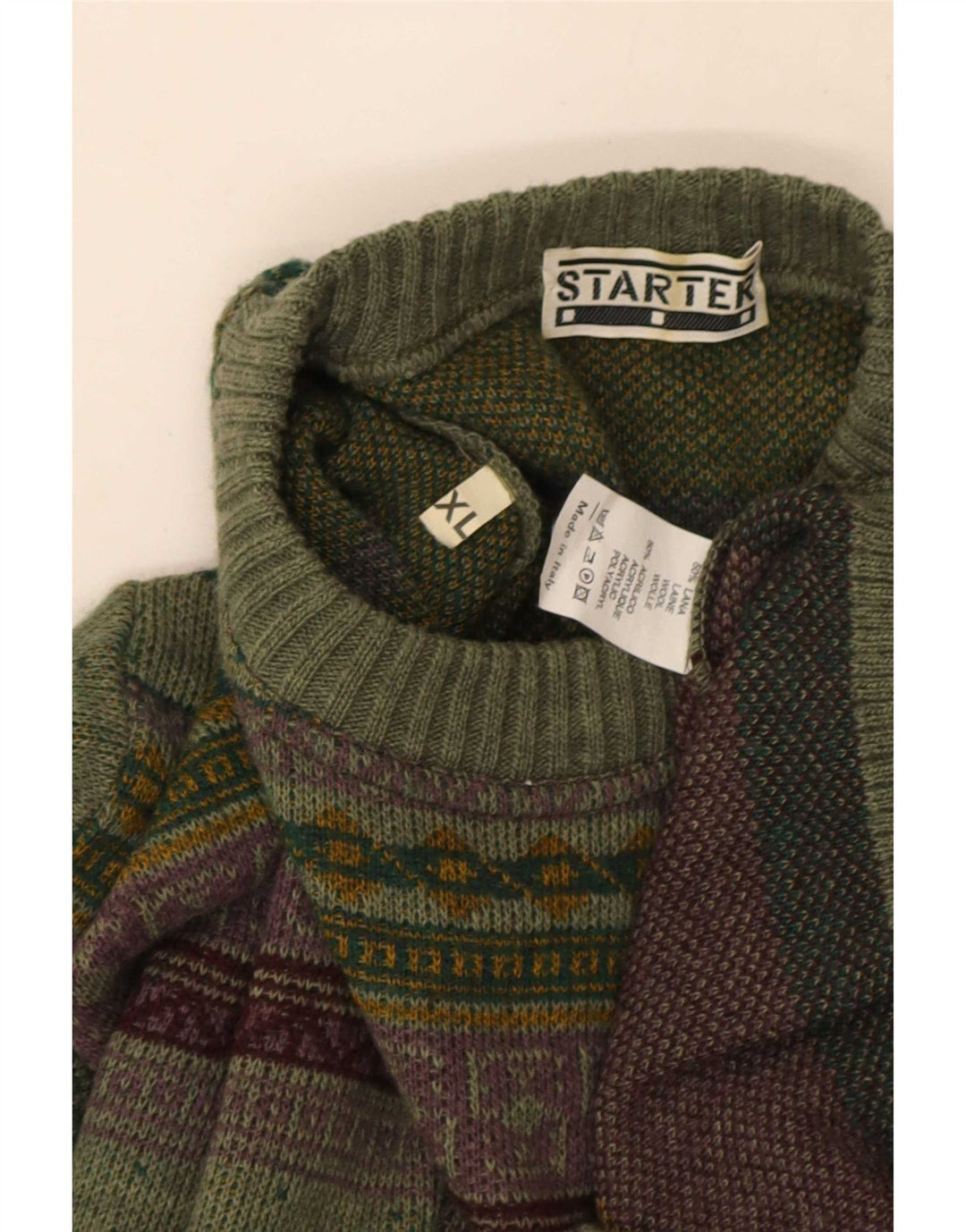 Suéter masculino Starter com gola redonda XL de lã geométrica verde