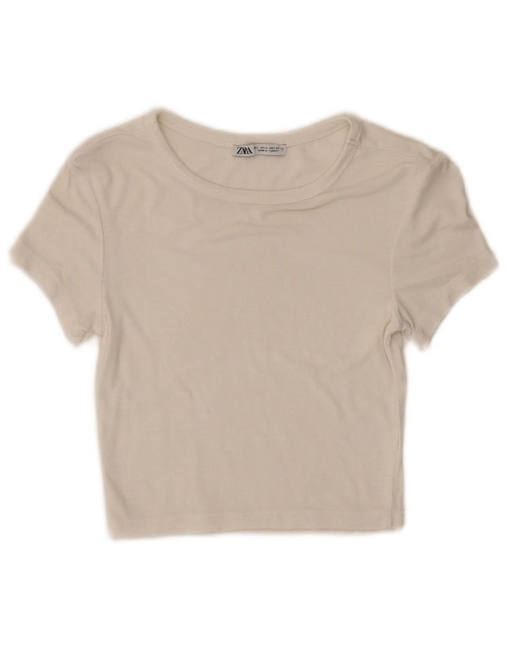 Zara Womens Crop T-Shirt Top UK 8 Pequeno Branco