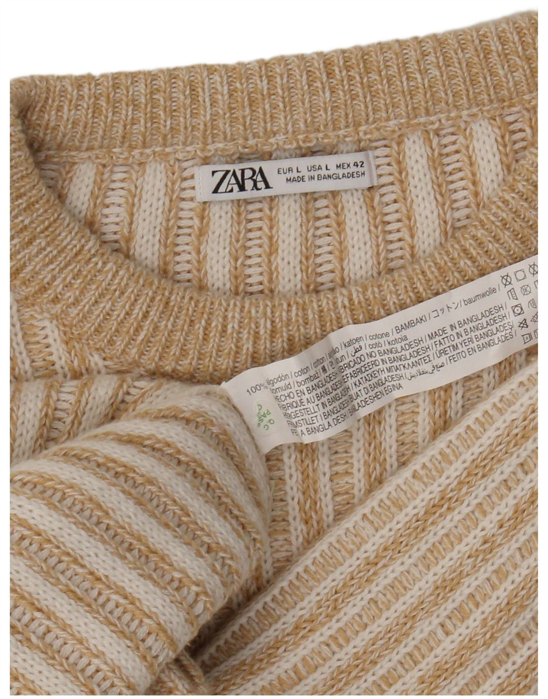 Suéter masculino ZARA com gola redonda e algodão listrado bege grande