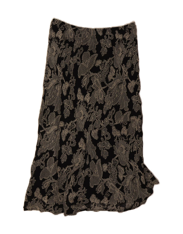 Saia maxi feminina VINTAGE Reino Unido 14 médio W28 viscose floral preta