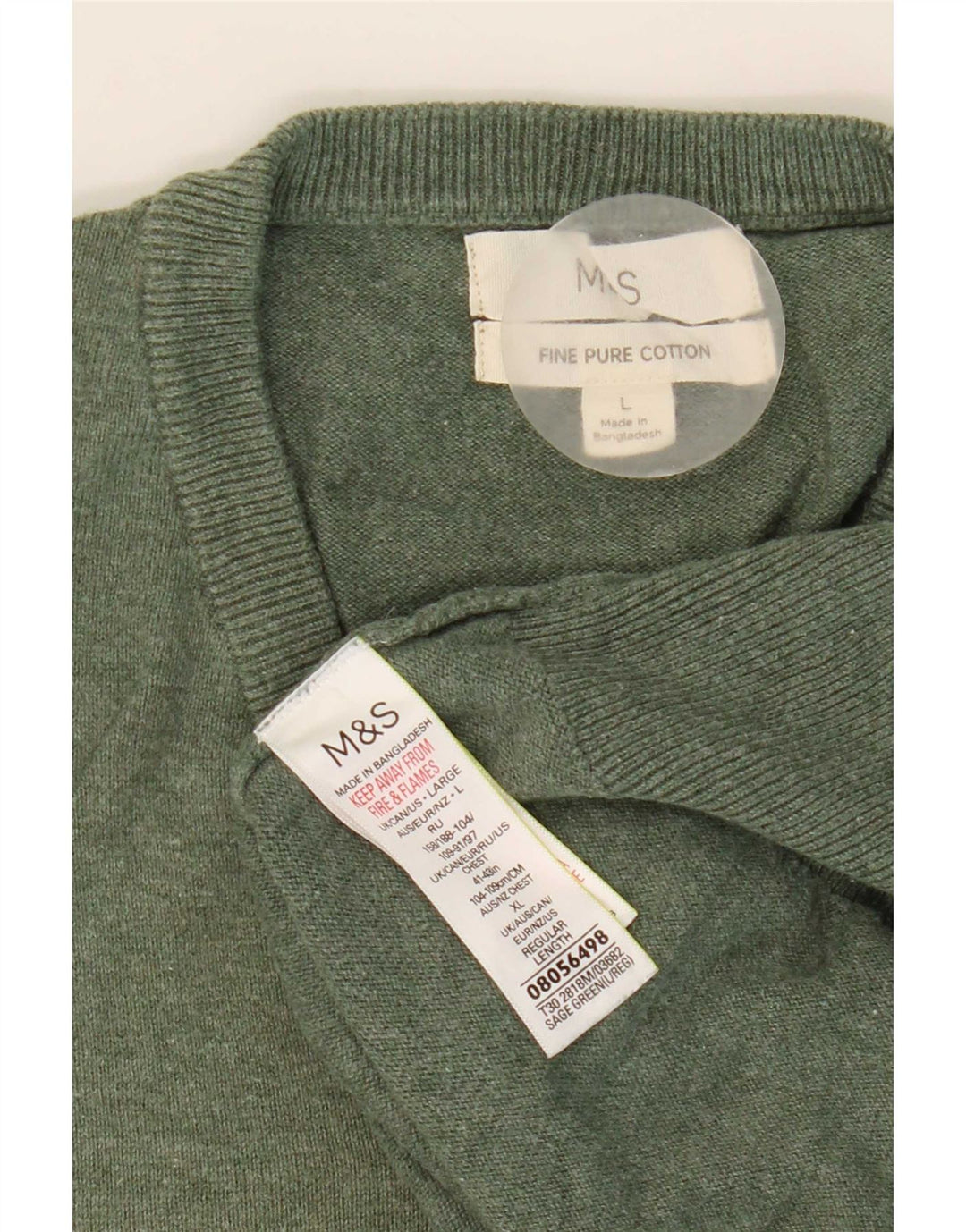 Suéter masculino Marks & Spencer com decote em V grande algodão verde