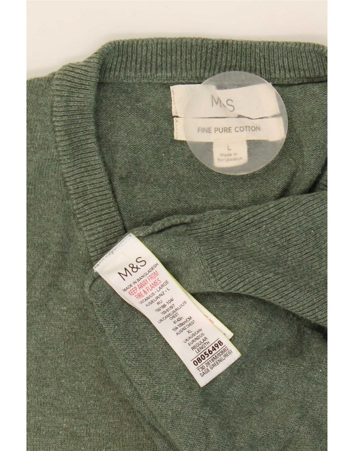 Suéter masculino Marks & Spencer com decote em V grande algodão verde