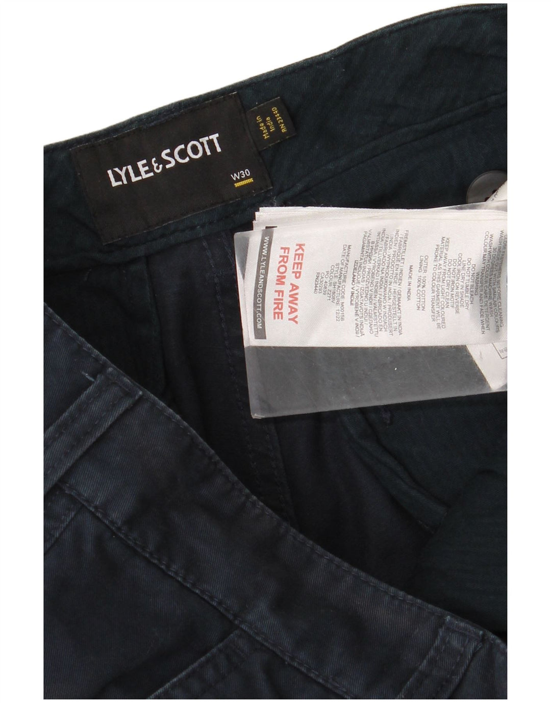 Shorts cargo masculino Lyle & Scott W30 algodão azul marinho médio