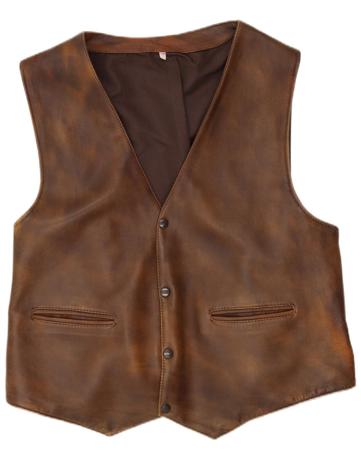 Colete de couro masculino vintage couro marrom médio