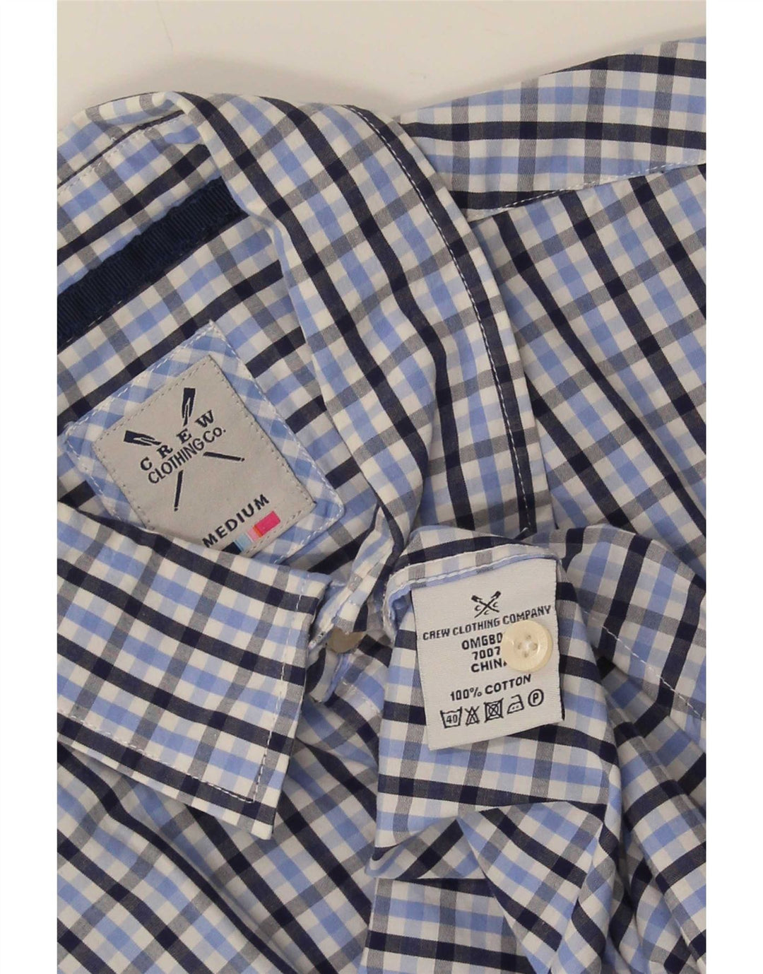 Crew Clothing Camisa masculina de manga curta azul médio algodão guingão