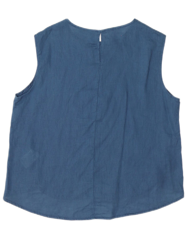 Blusa feminina oversized sem mangas Benetton Reino Unido 10 pequena linho azul marinho