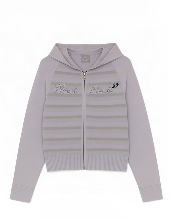 Suéter feminino Woolrich com capuz e cardigã gráfico Reino Unido 14 grande listrado azul