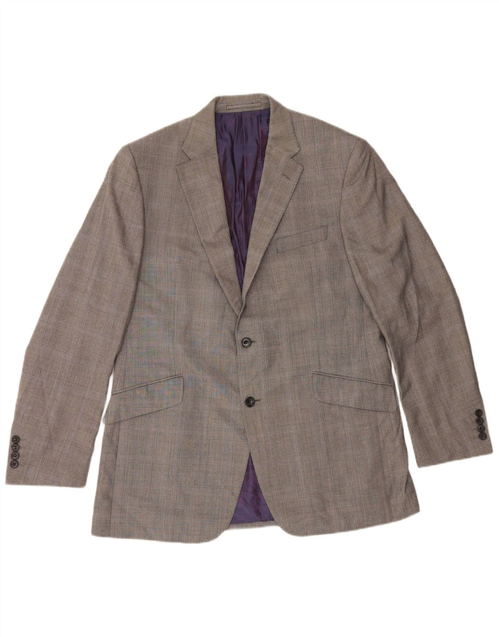 Jaqueta blazer masculina de 2 botões Marks & Spencer Reino Unido 42 grande lã xadrez cinza