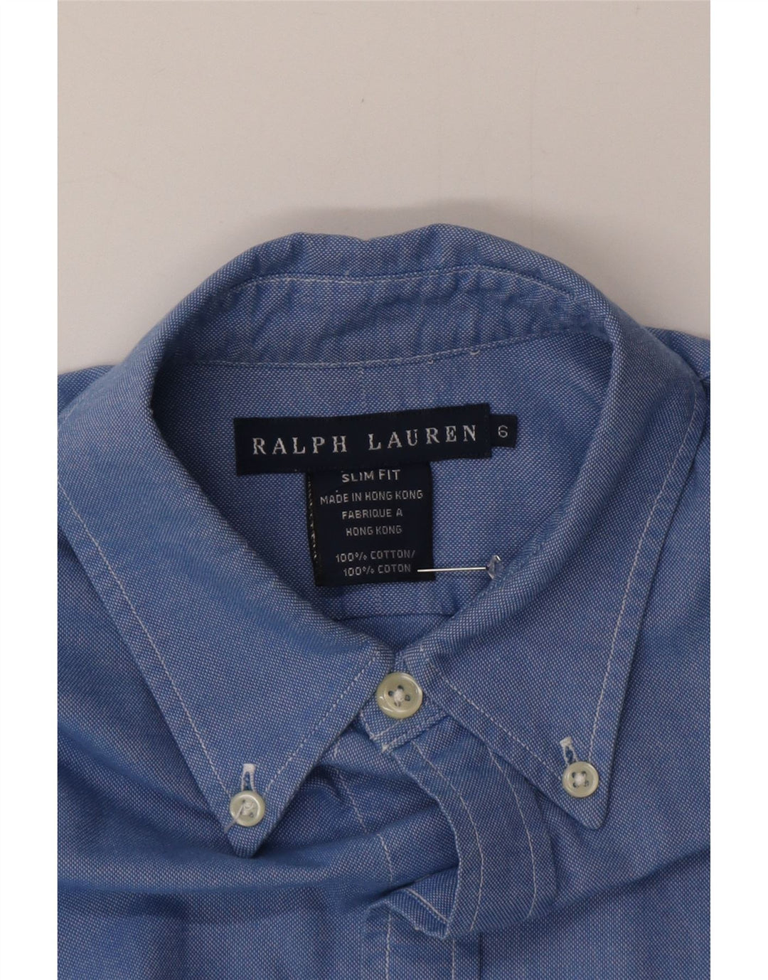 Camisa Slim Fit Feminina Ralph Lauren EUA 6 Algodão Azul Médio