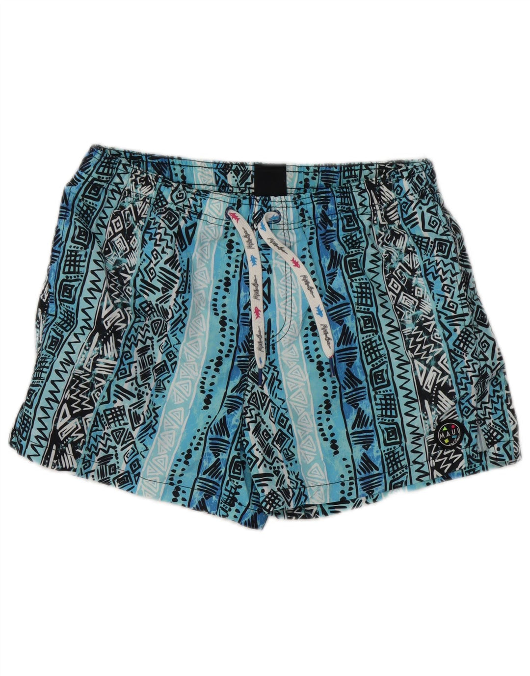 Maui and Sons Shorts de natação masculino pequeno azul geométrico de poliéster