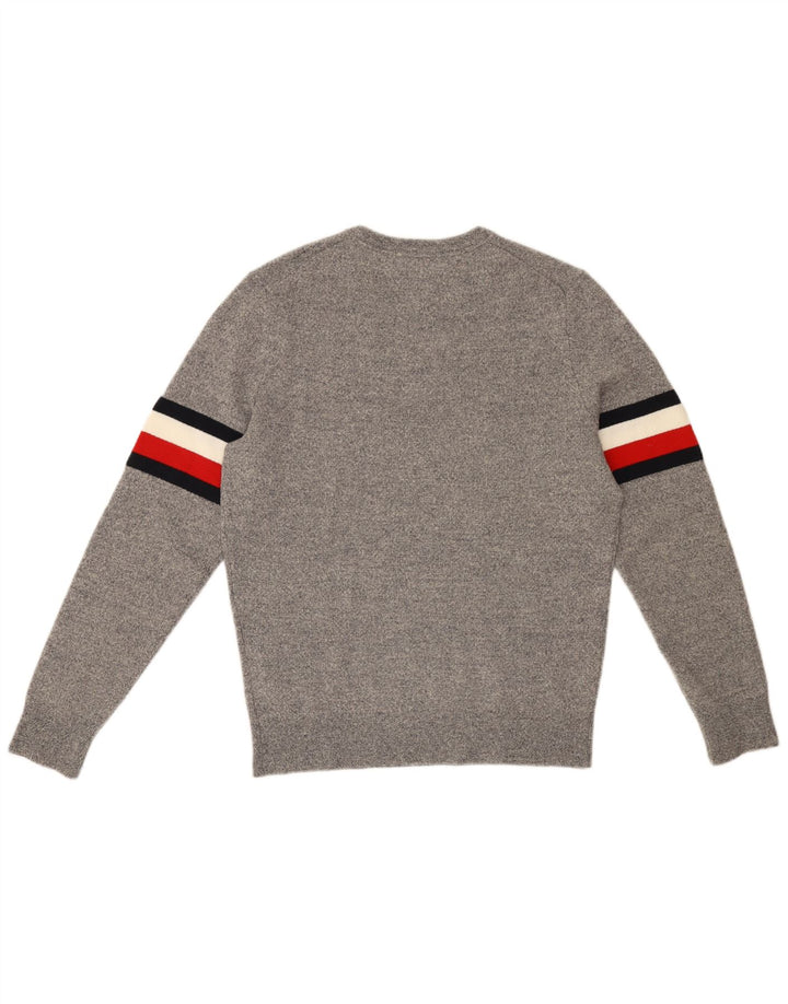 Suéter masculino TOMMY HILFIGER com gola redonda e lã colorblock cinza médio