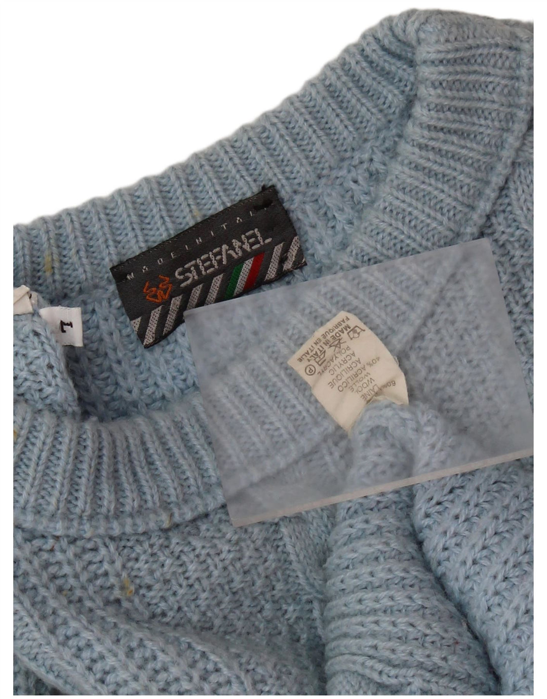 Suéter feminino grande com gola redonda STEFANEL Reino Unido 16 grande lã azul