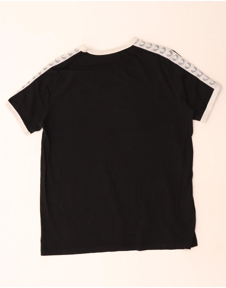 Camiseta gráfica masculina Fred Perry Top médio preto de algodão colorblock