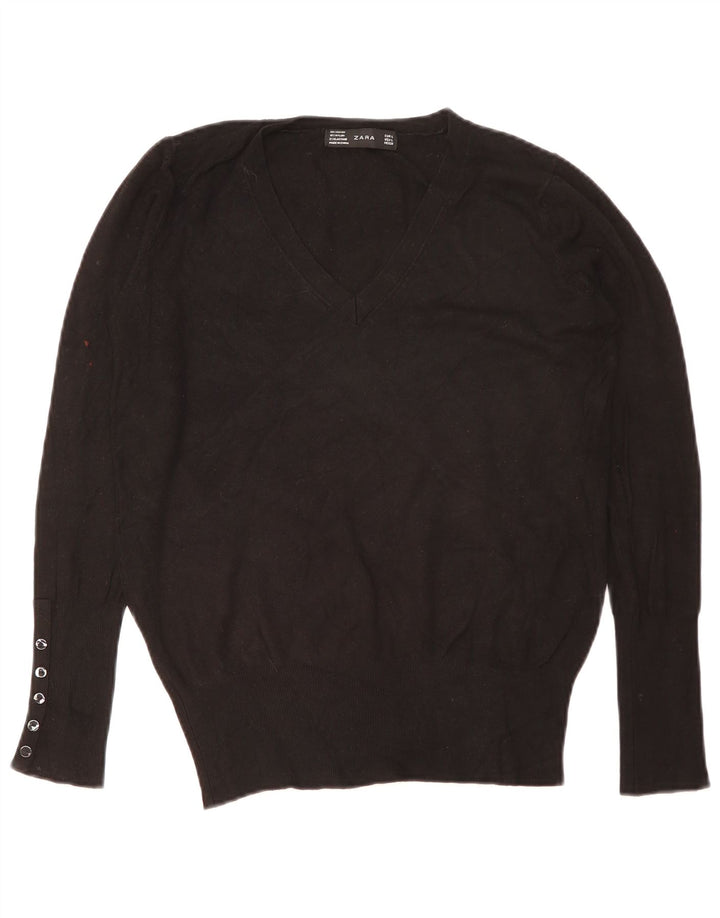 Suéter feminino Zara com decote em V Reino Unido 16 grande preto