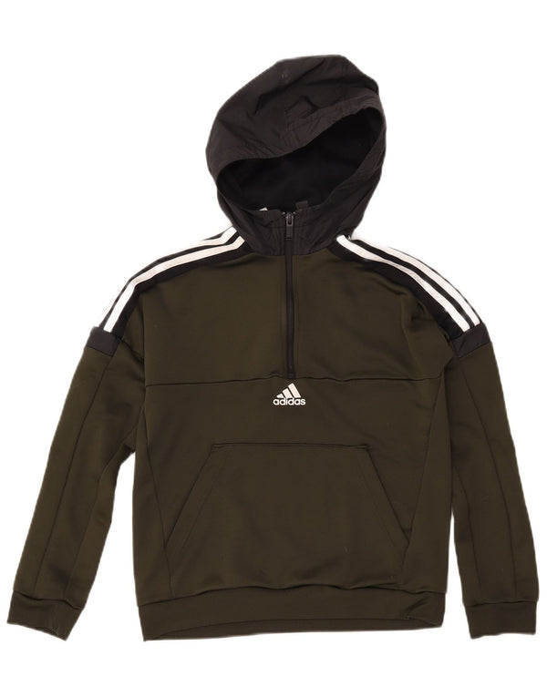 ADIDAS Meninos Aeroready Zip Neck Hoodie Jumper 11-12 Anos Verde Poliéster