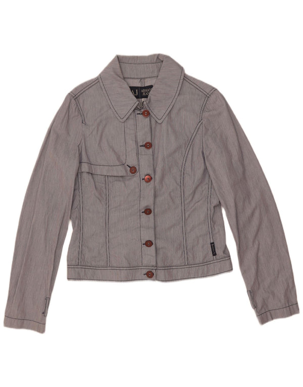 Jaqueta bomber feminina Armani Jeans EUA 8 algodão listrado azul médio