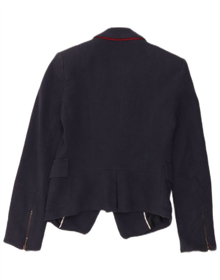 Jaqueta blazer feminina Zara com 1 botão Reino Unido 6 XS azul marinho algodão