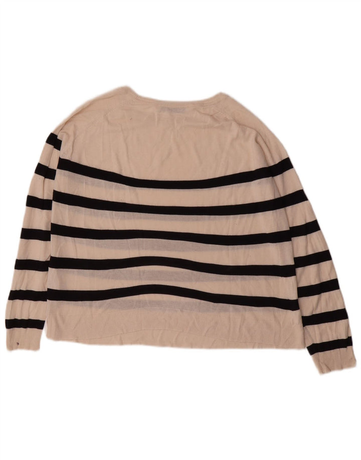 Suéter feminino ZARA com gola canoa e listrado branco médio UK 14