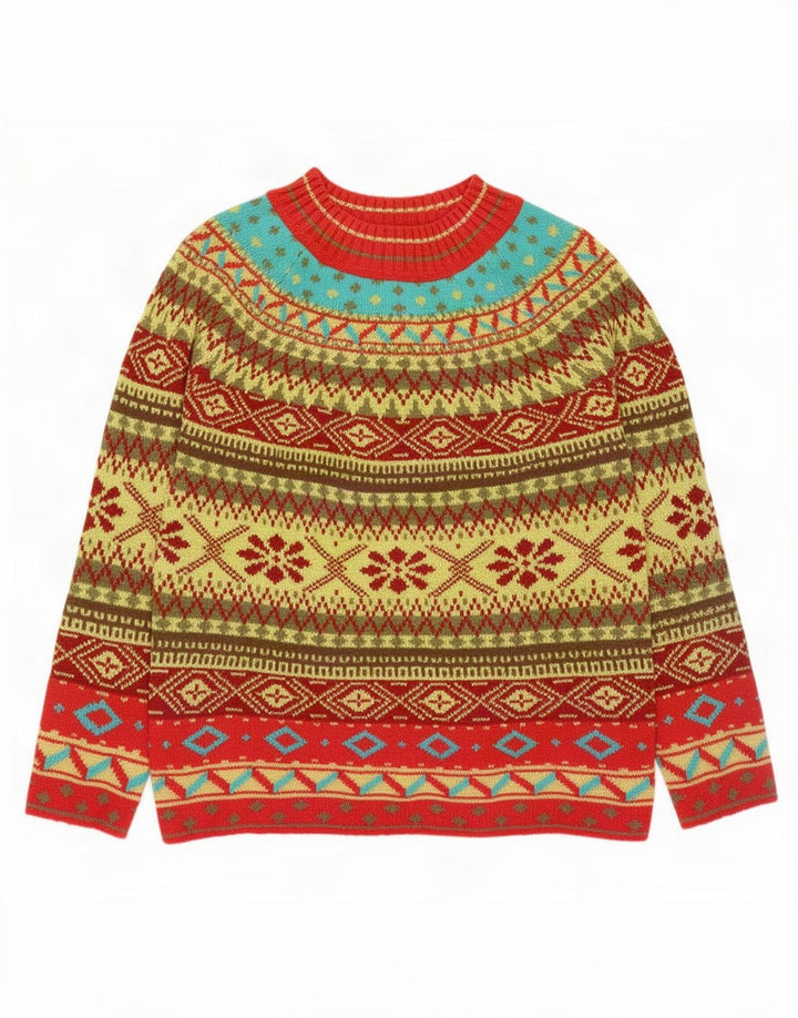 Suéter feminino vintage com gola redonda UK 14 médio multicolorido