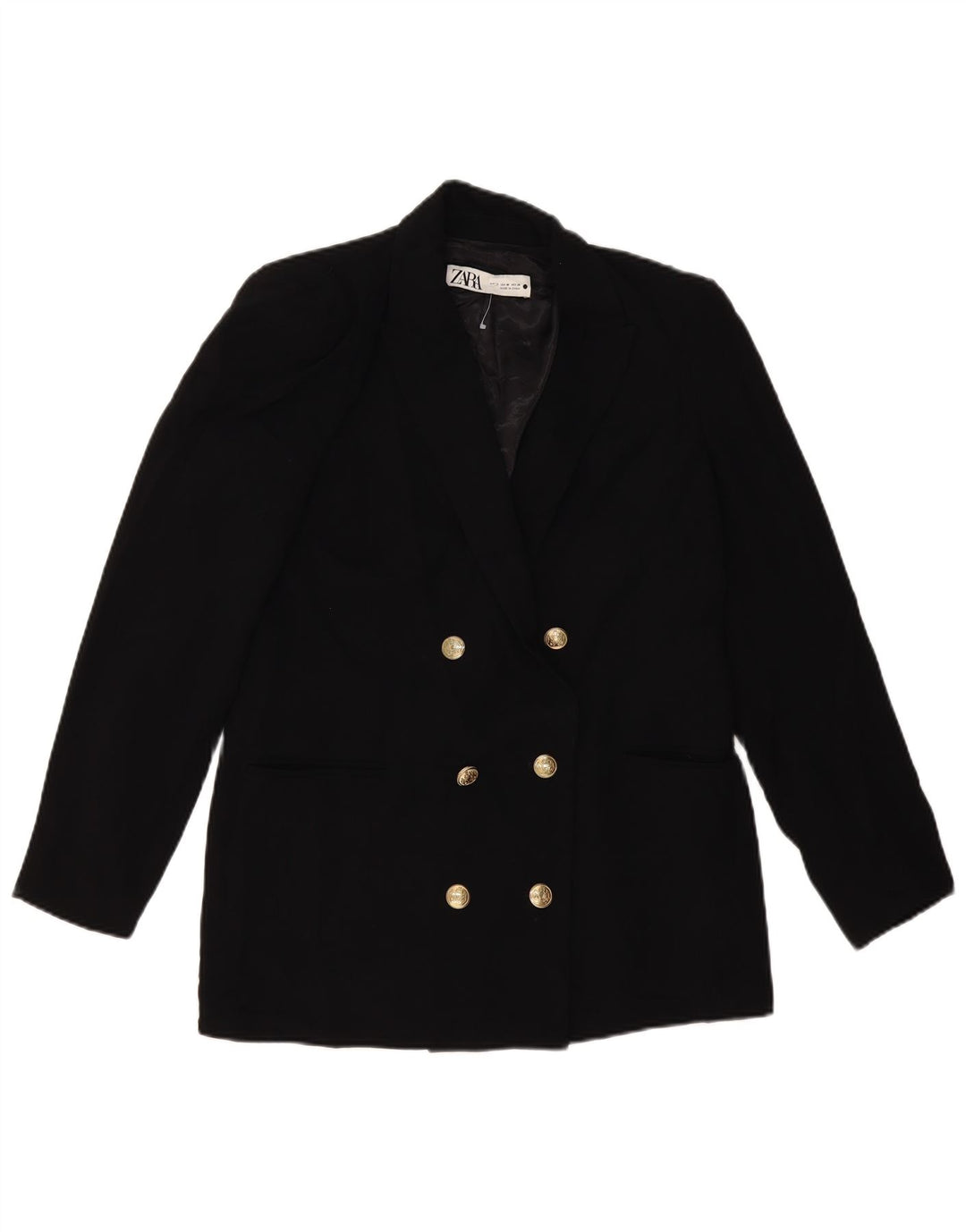 Jaqueta blazer feminina ZARA com peito duplo, poliéster preto médio