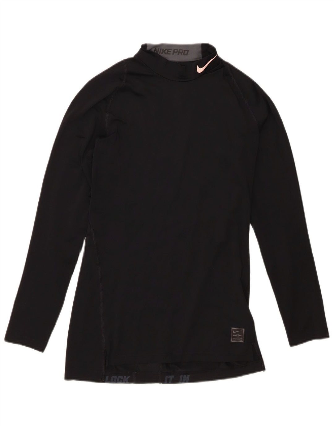 Top de compressão feminino Nike manga comprida UK 10 pequeno poliéster preto
