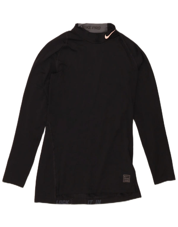 Top de compressão feminino Nike manga comprida UK 10 pequeno poliéster preto