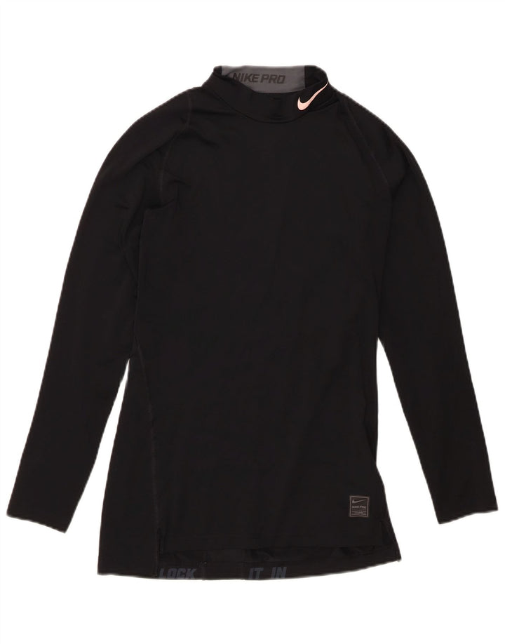 Top de compressão feminino Nike manga comprida UK 10 pequeno poliéster preto