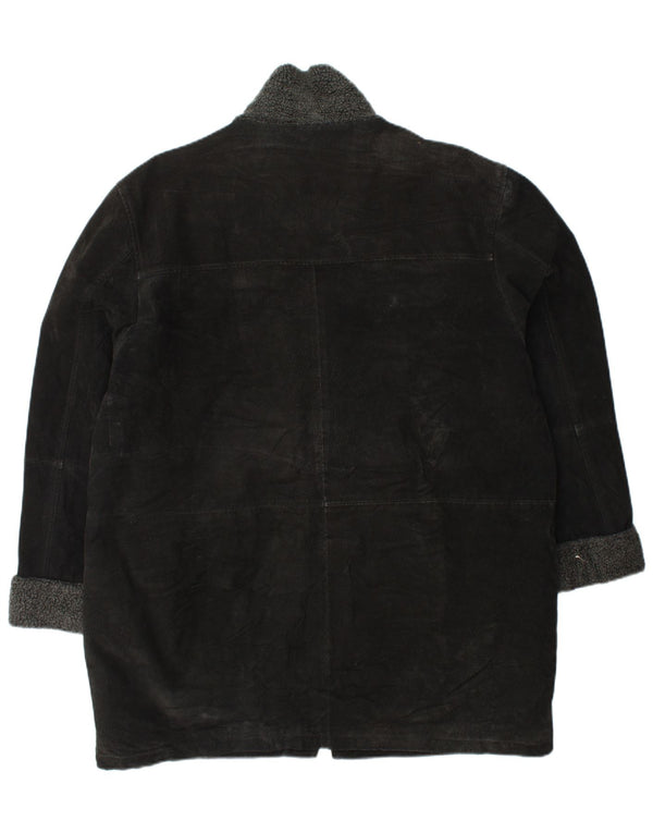 Sobretudo feminino de camurça VINTAGE UK 18 XL couro preto