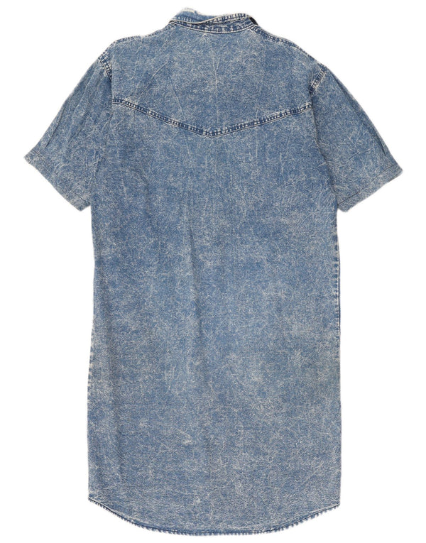 Vestido camisa jeans vintage feminino manga curta Reino Unido 14 azul médio