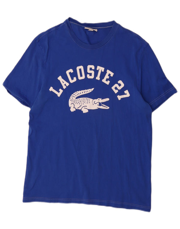 Camiseta masculina Lacoste Regular Fit gráfica tamanho superior 5 grande algodão azul