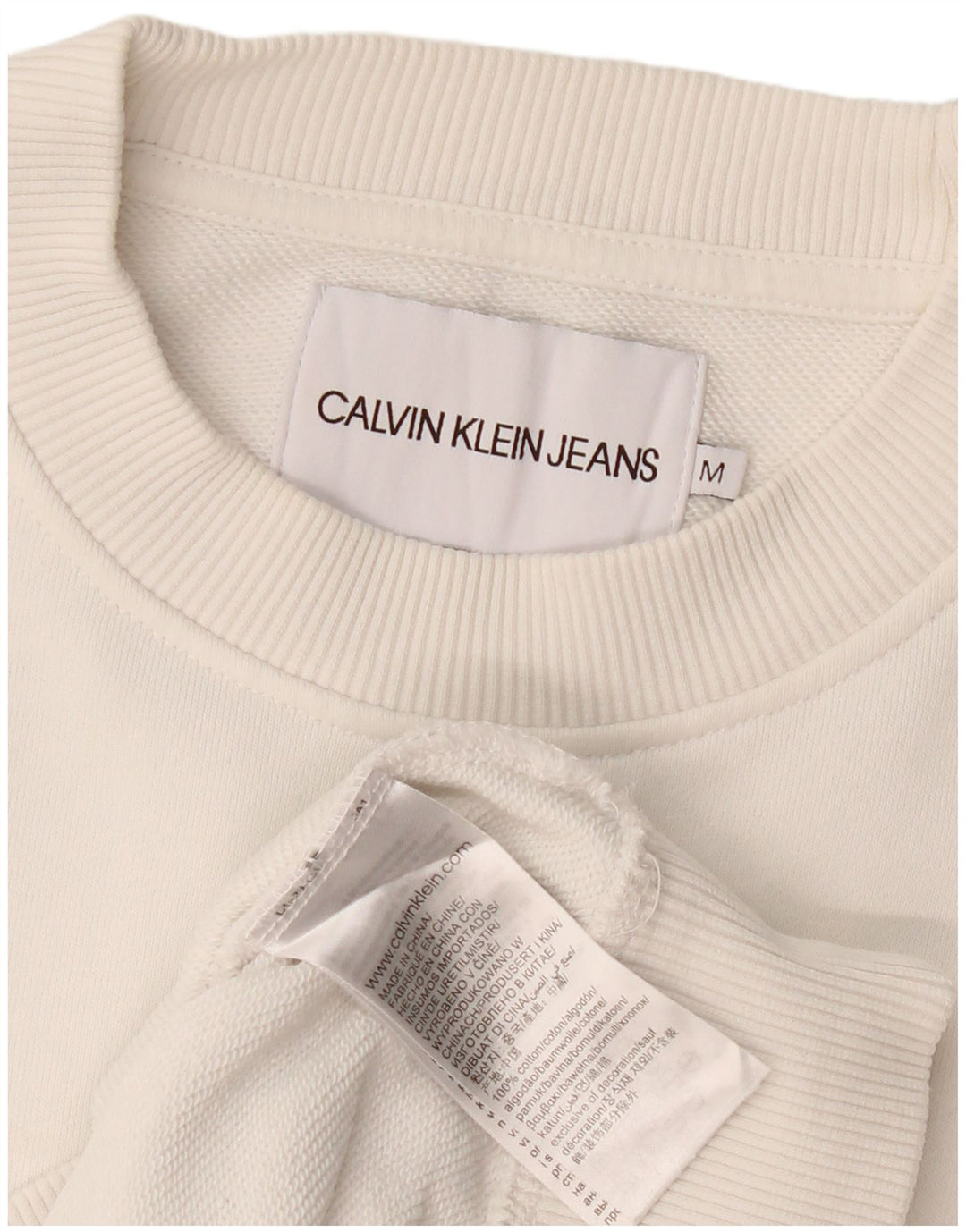 Calvin Klein Jeans feminino manga 3/4 moletom jumper UK 14 médio branco