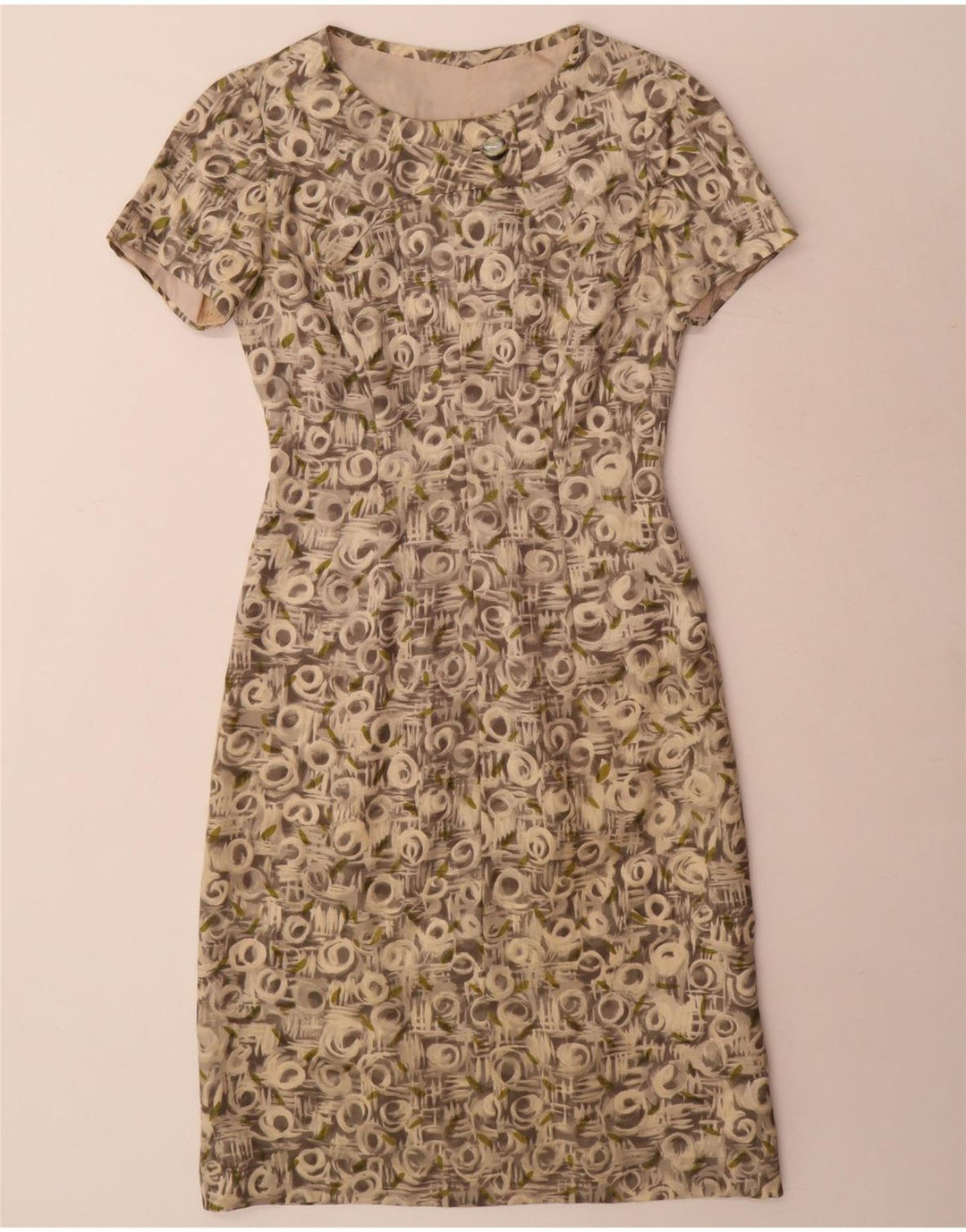 Conjunto de 2 peças vintage feminino com padrão abstrato manga 3/4 Reino Unido 12 cinza médio