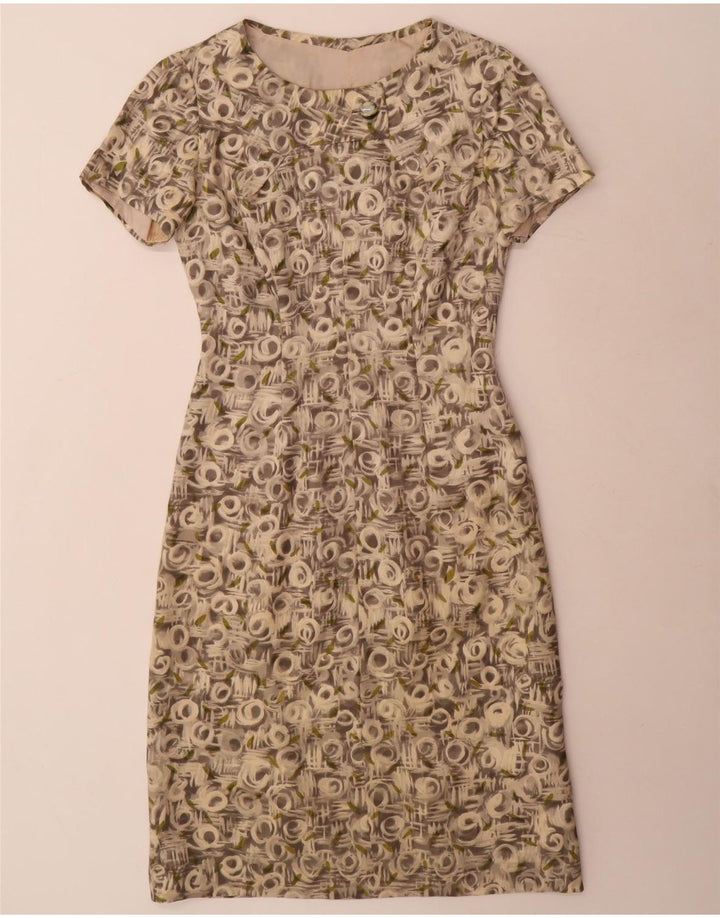 Conjunto de 2 peças vintage feminino com padrão abstrato manga 3/4 Reino Unido 12 cinza médio