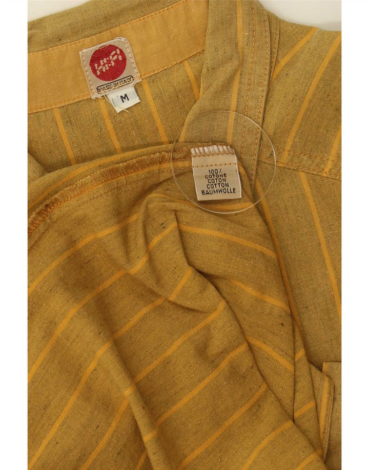Camisa masculina vintage de algodão listrado amarelo médio