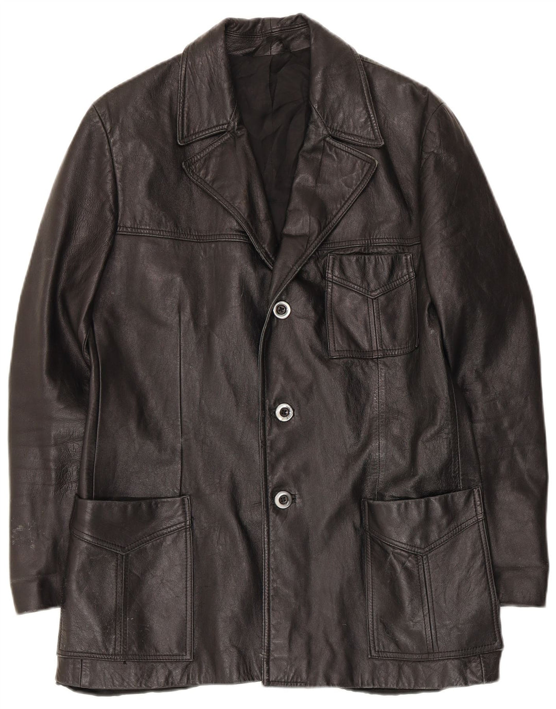 Jaqueta blazer masculina vintage de couro com 3 botões Reino Unido 36 pequena preta