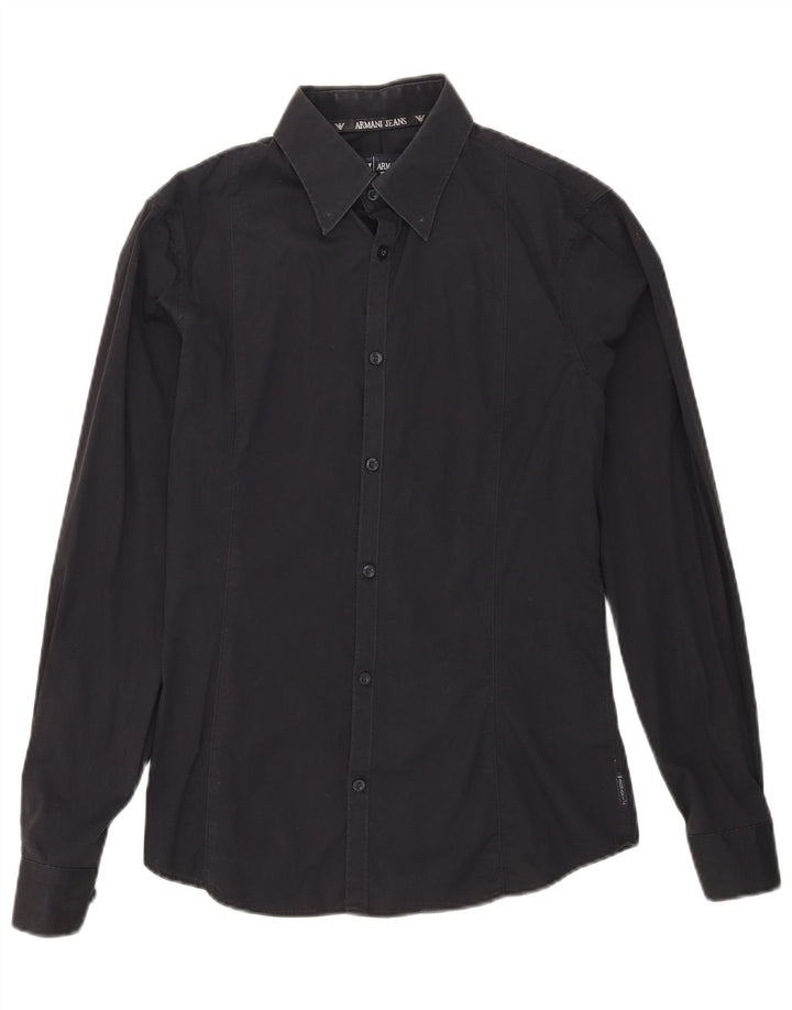 Armani Jeans Camisa masculina média azul marinho algodão
