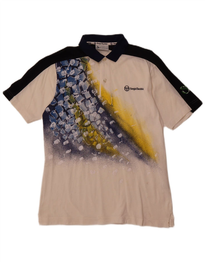 SERGIO TACCHINI Camisa polo masculina gráfica pequena de algodão colorido branco