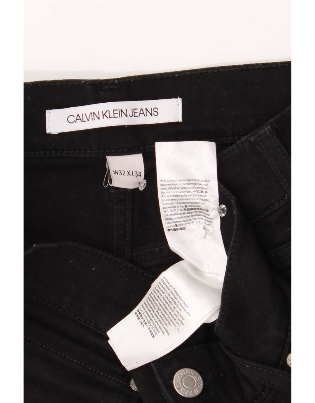 Calvin Klein Mens Jeans Slim W32 L34 Algodão Preto