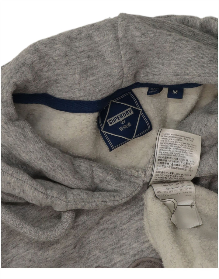 Suéter com capuz gráfico masculino Superdry algodão manchado cinza médio