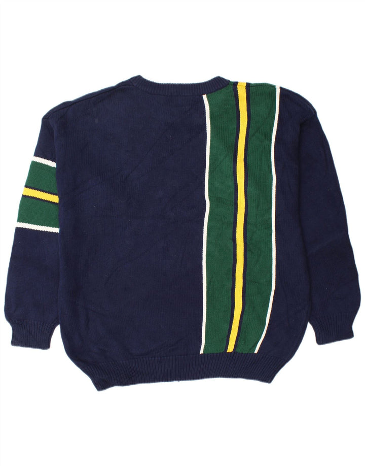 Suéter masculino IZOD com gola redonda, grande algodão colorblock azul marinho