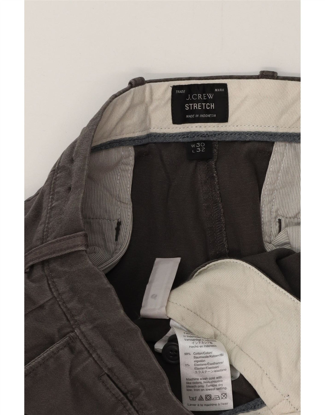J. CREW Calça Chino Masculina Slim W30 L32 Algodão Cinza