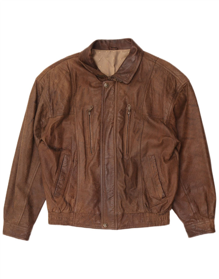 Jaqueta de couro masculina vintage IT 48 couro marrom médio