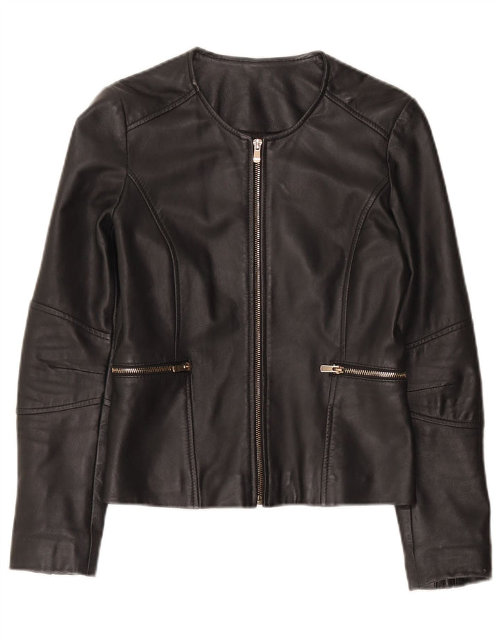 Jaqueta de couro feminina vintage Reino Unido 10 couro preto pequeno