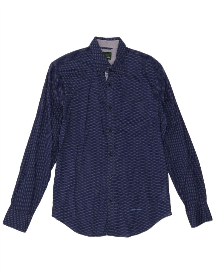 Camisa masculina HENRY COTTONS tamanho 39 algodão manchado azul marinho médio