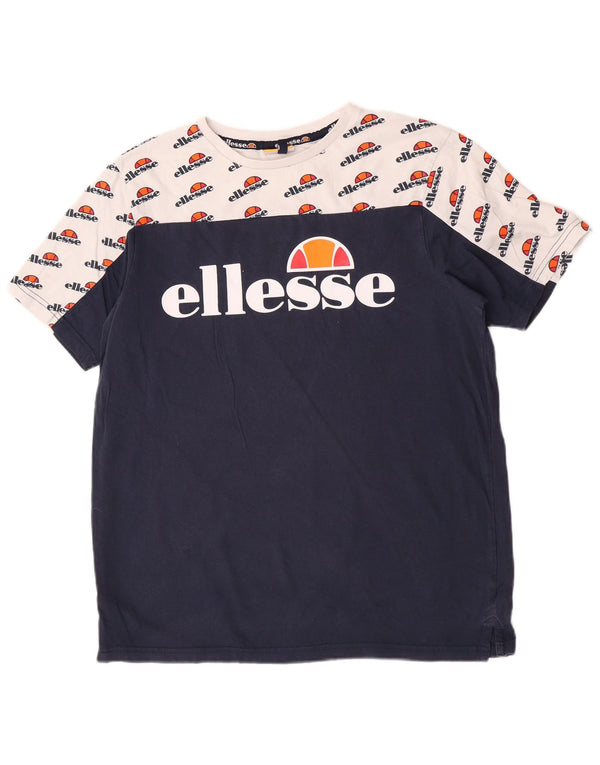 Ellesse Camiseta masculina gráfica top grande algodão colorblock azul marinho