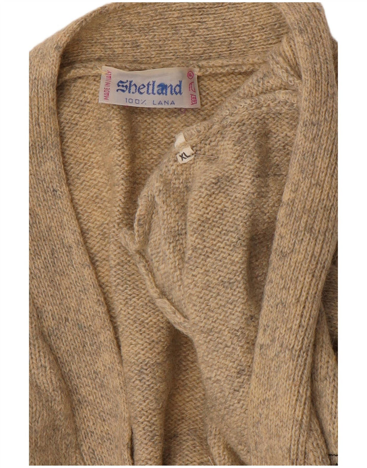 Suéter cardigã masculino SHETLAND XL de lã manchada bege