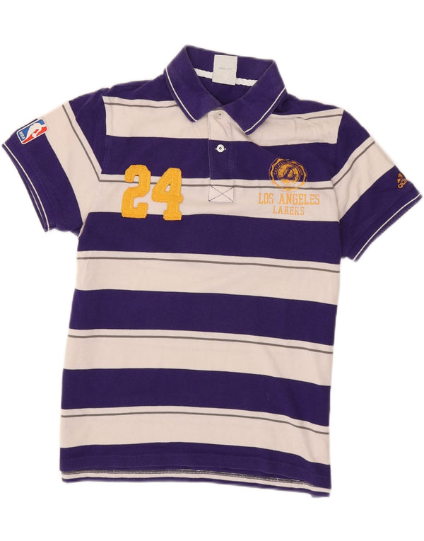 Camisa polo masculina Adidas Los Angeles Lakers Graphic Rugby listrada azul média