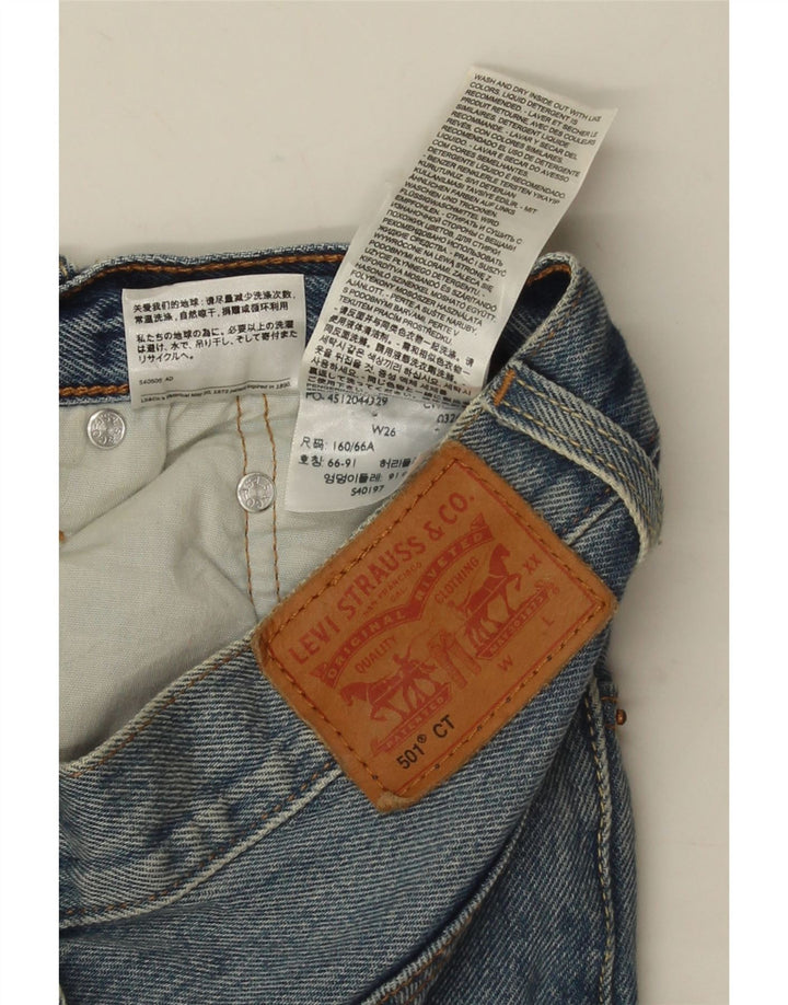 Shorts jeans feminino 501 da LEVI'S W26 pequeno algodão manchado azul